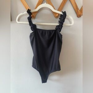 Black Ruffle Body Suit Tank